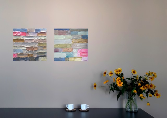Just Brushstrokes No.7 and No.8 (Rose and Golden Light)" Diptych-2 parts